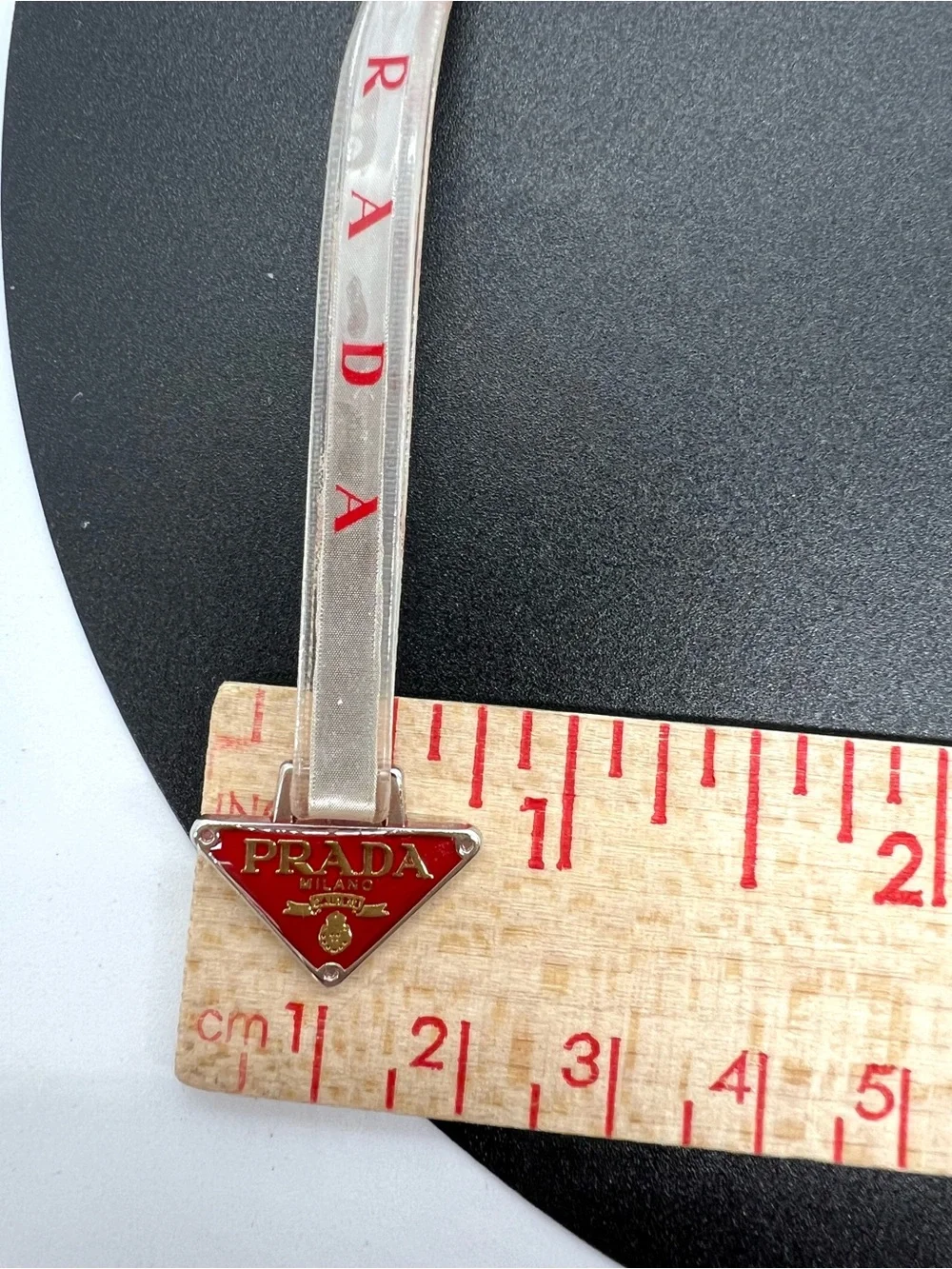 Authentic Prada Vintage Y2K Red Triangle Logo Clear Phone Strap / Bag Charm